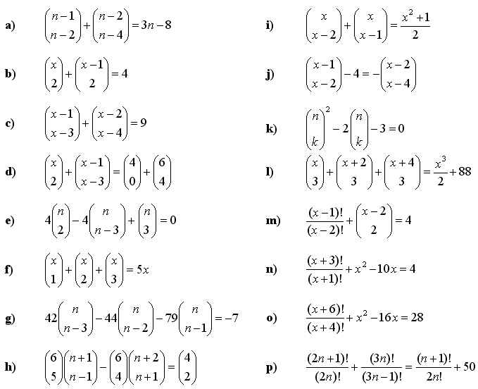 Combinatorial equations and inequalities - Exercise 1